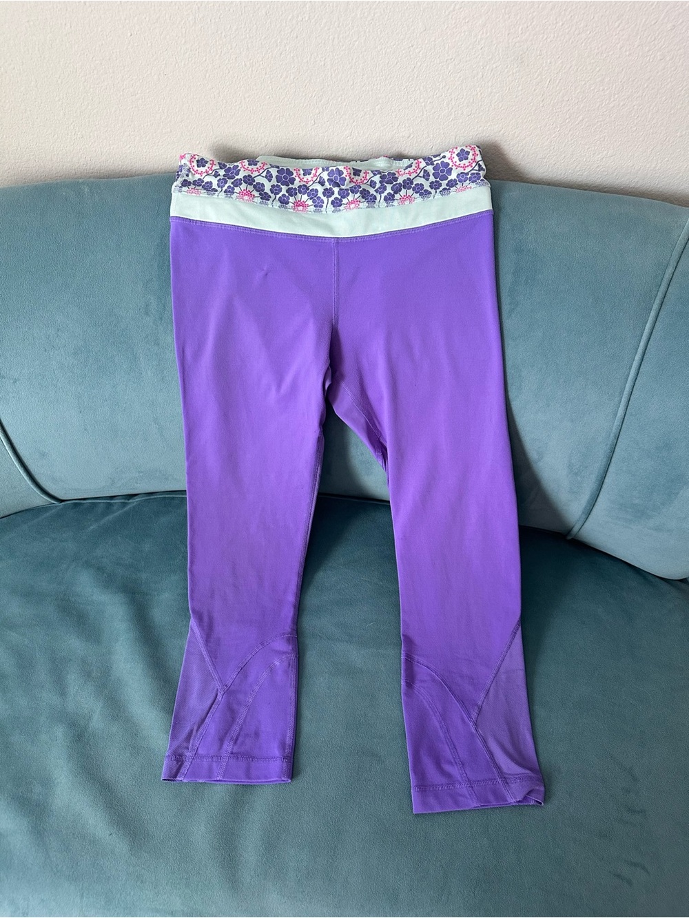 lululemon athletica Purple Leggings with Floral Waistband